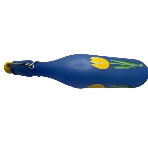 VTG CERVE Blue Frosted Glass Bottle Decanter 12” Yellow Tulips, Made in Italy - Picture 7 of 8